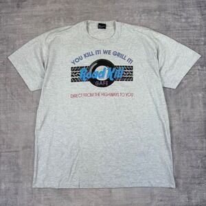 Road Kill Cafe Shirt Mens XL Grey Hardrock Parody Vintage 90s USA Single Stitch